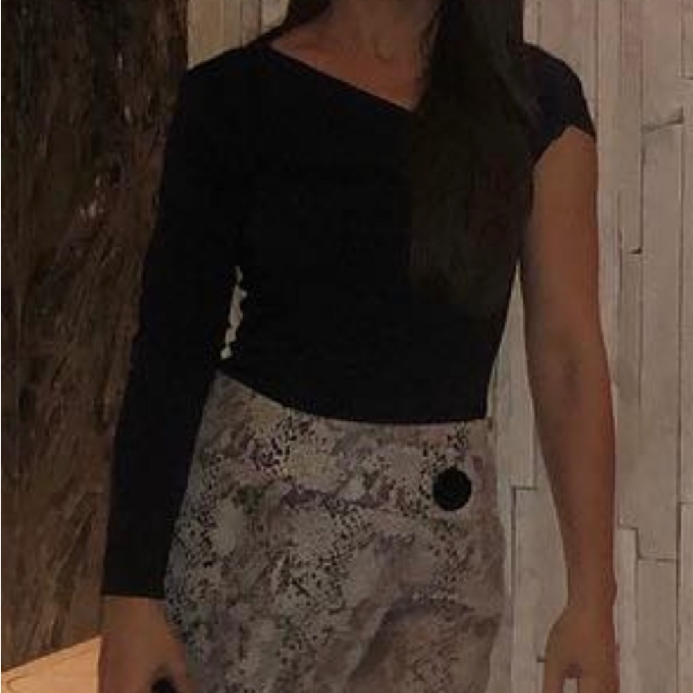 Black one shoulder, long sleeve shirt